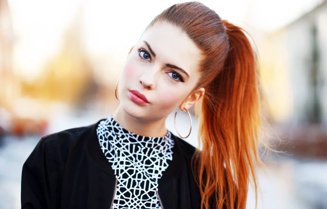 Photo wallpaper look, pose, model, portrait, makeup, hairstyle, beauty, redhead