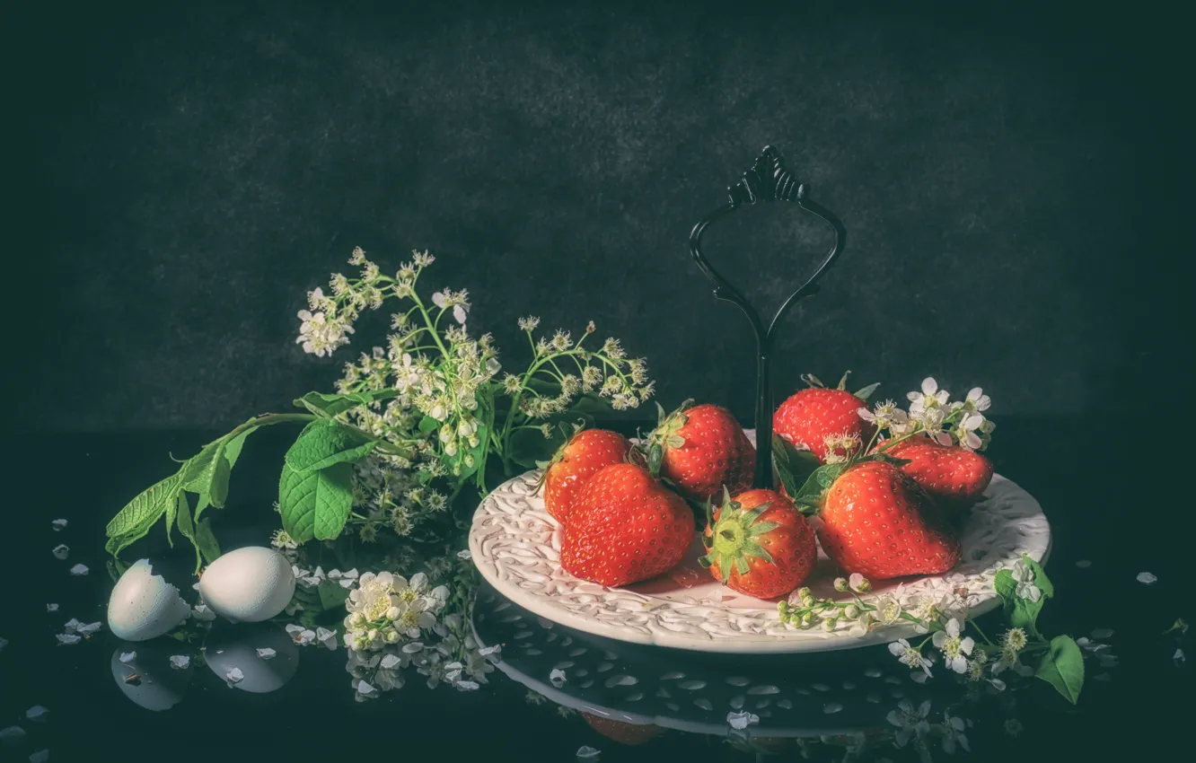 Photo wallpaper berries, strawberry, still life, cherry