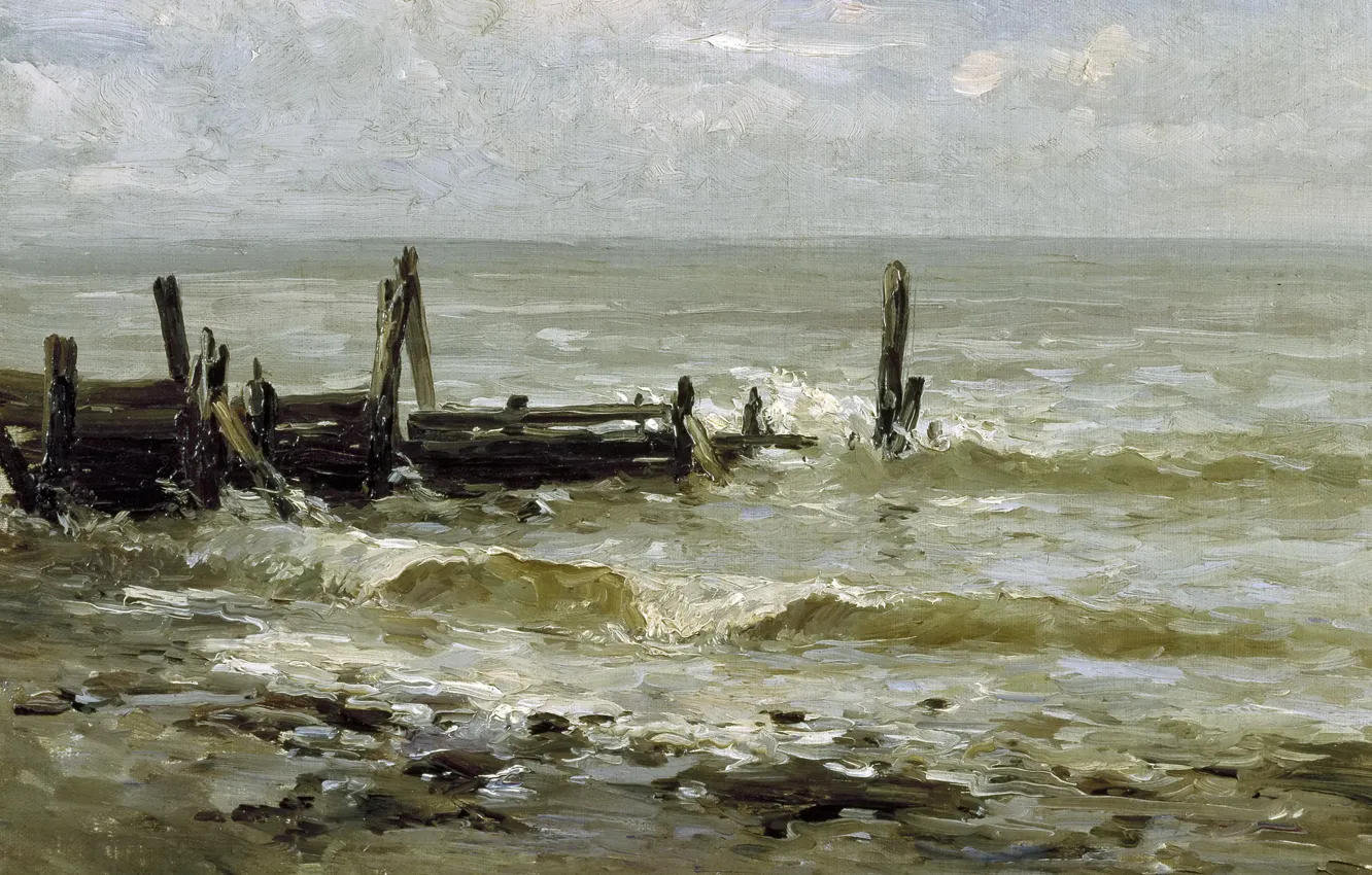 Photo wallpaper pier, seascape, Carlos de Haes, The sea at Villerville