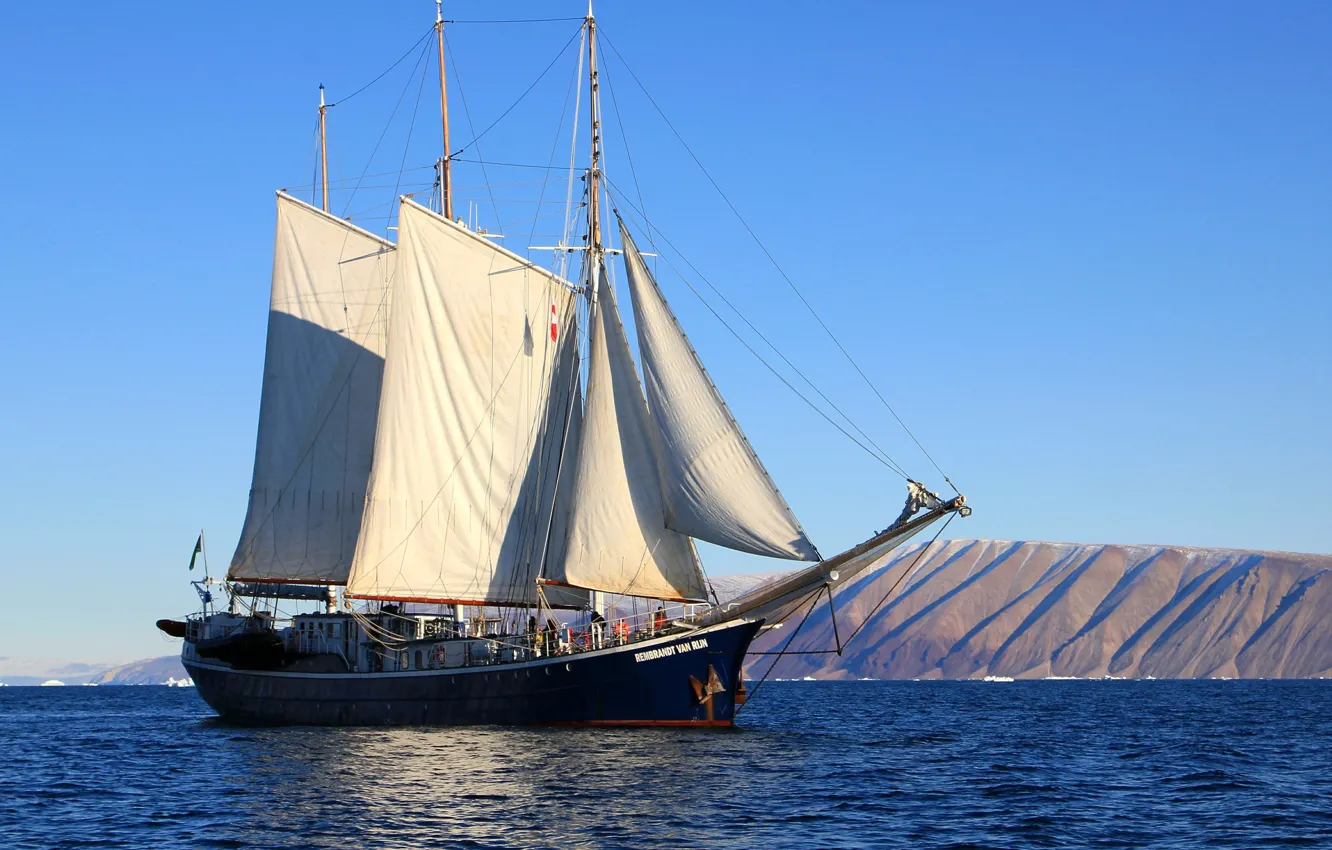 Photo wallpaper ship, Greenland, coast, Greenland, sailboat, the ocean