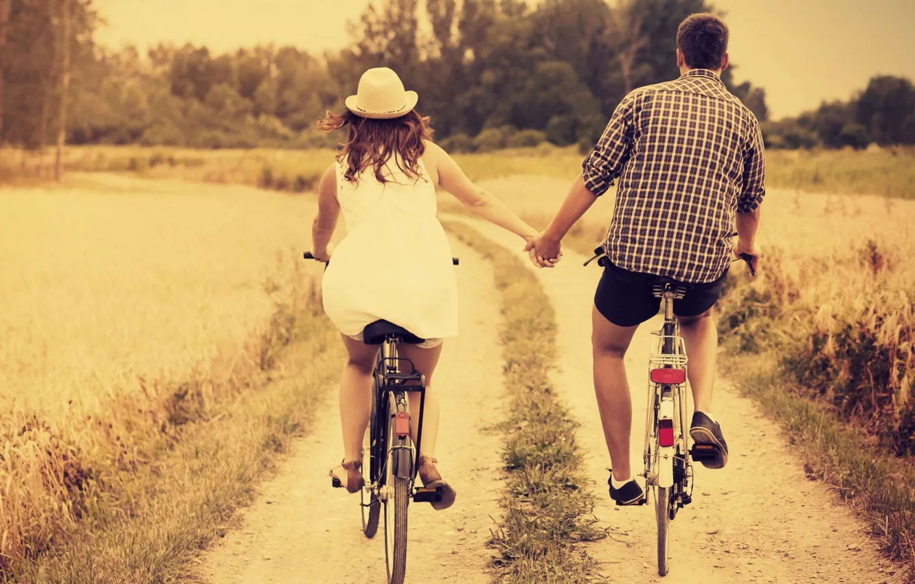 Photo wallpaper girl, love, nature, bike, background, mood, stay, Wallpaper