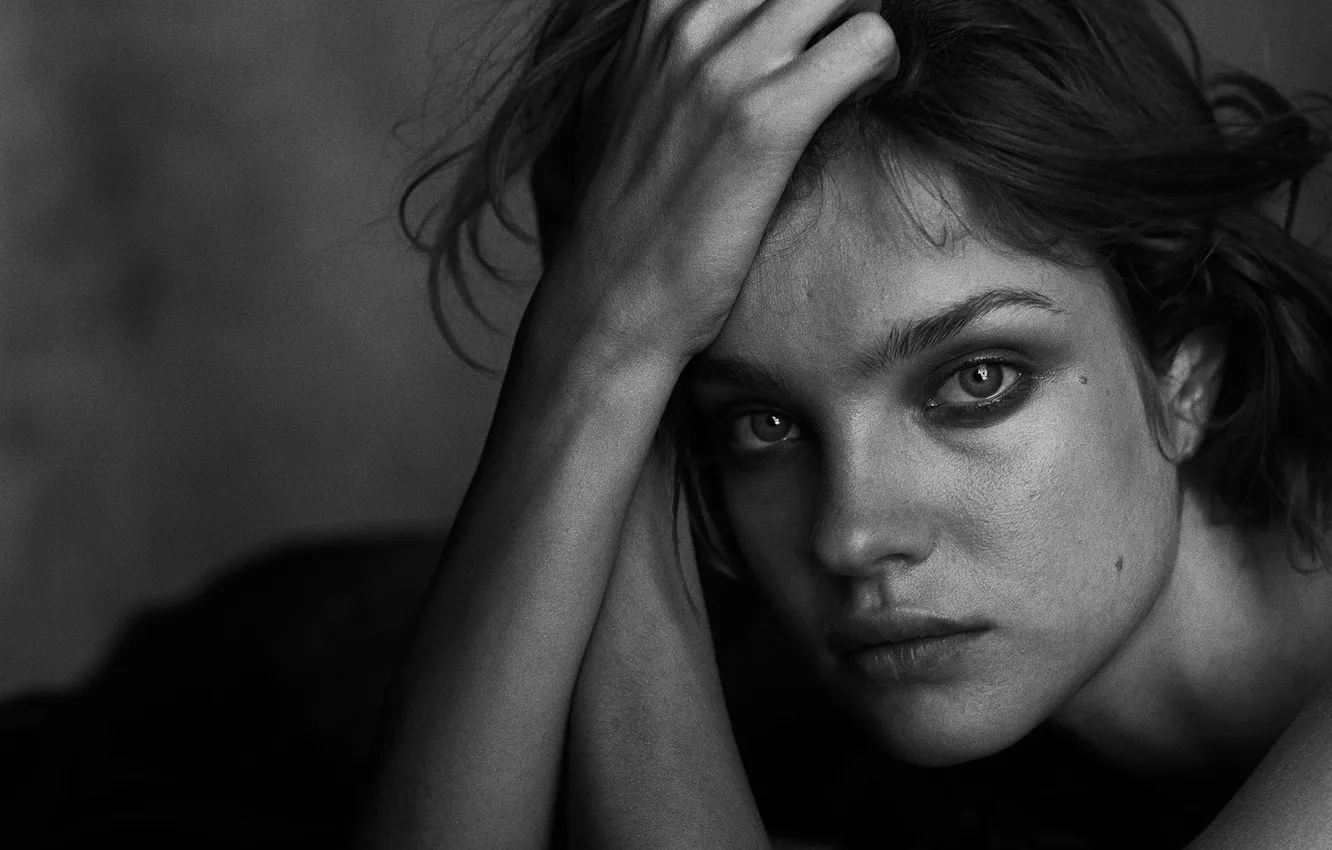 Photo wallpaper Black White, Peter Lindbergh, Natalia Vodianova, portrait