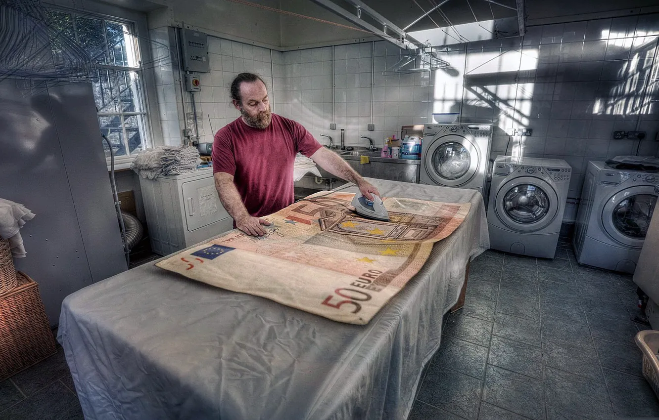 Photo wallpaper table, male, bill, iron., Laundry