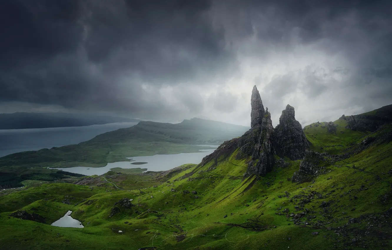 Photo wallpaper mountains, stones, rocks, island, Scotland, Skye
