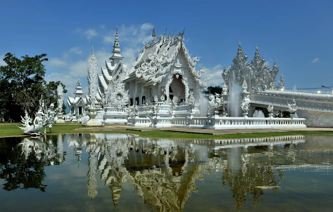 Photo wallpaper white, water, reflection, Thailand, temple, architecture