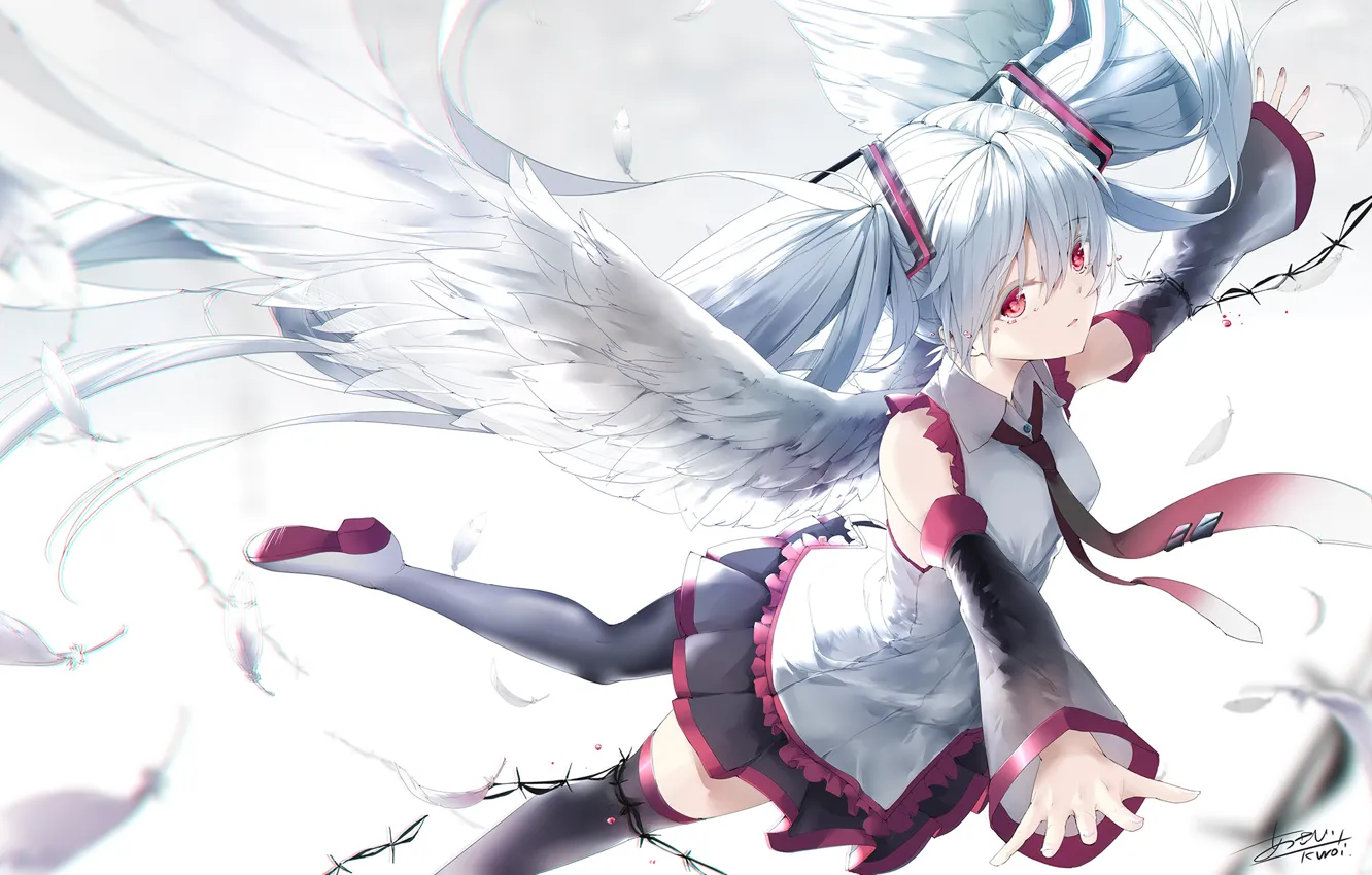 Photo wallpaper the sky, wings, Vocaloid, Hatsune Miku
