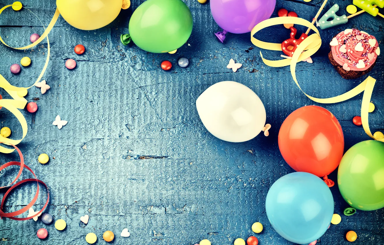 Photo wallpaper decoration, balloons, birthday, candy, sweets, Happy Birthday, decoration, holiday celebration