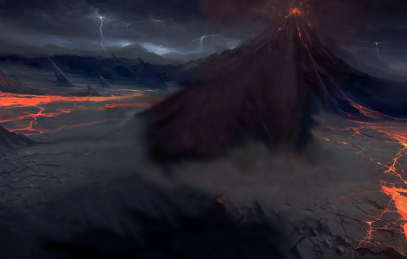 Photo wallpaper zipper, The volcano, lava
