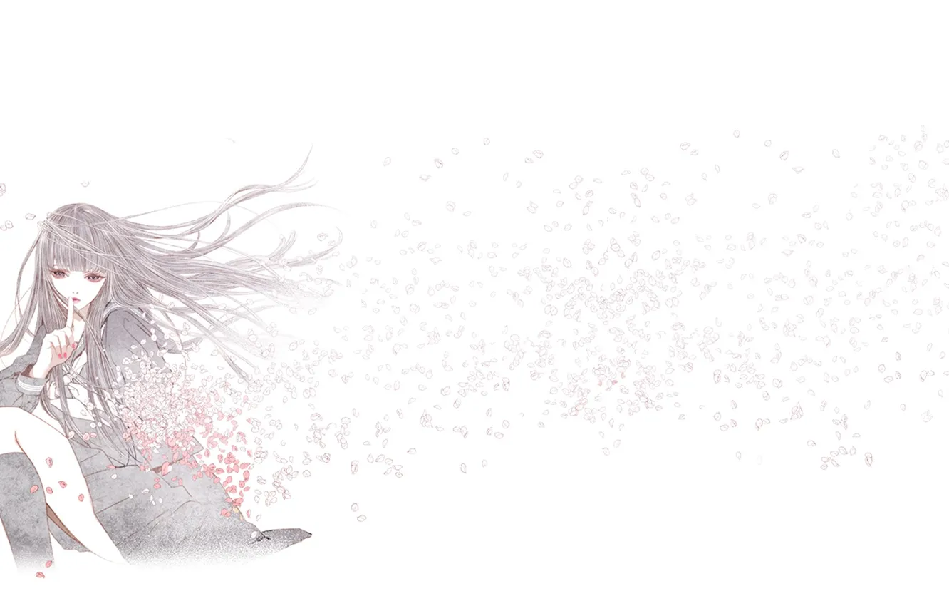 Photo wallpaper girl, petals, school uniform, art, Kiyohara Hiro