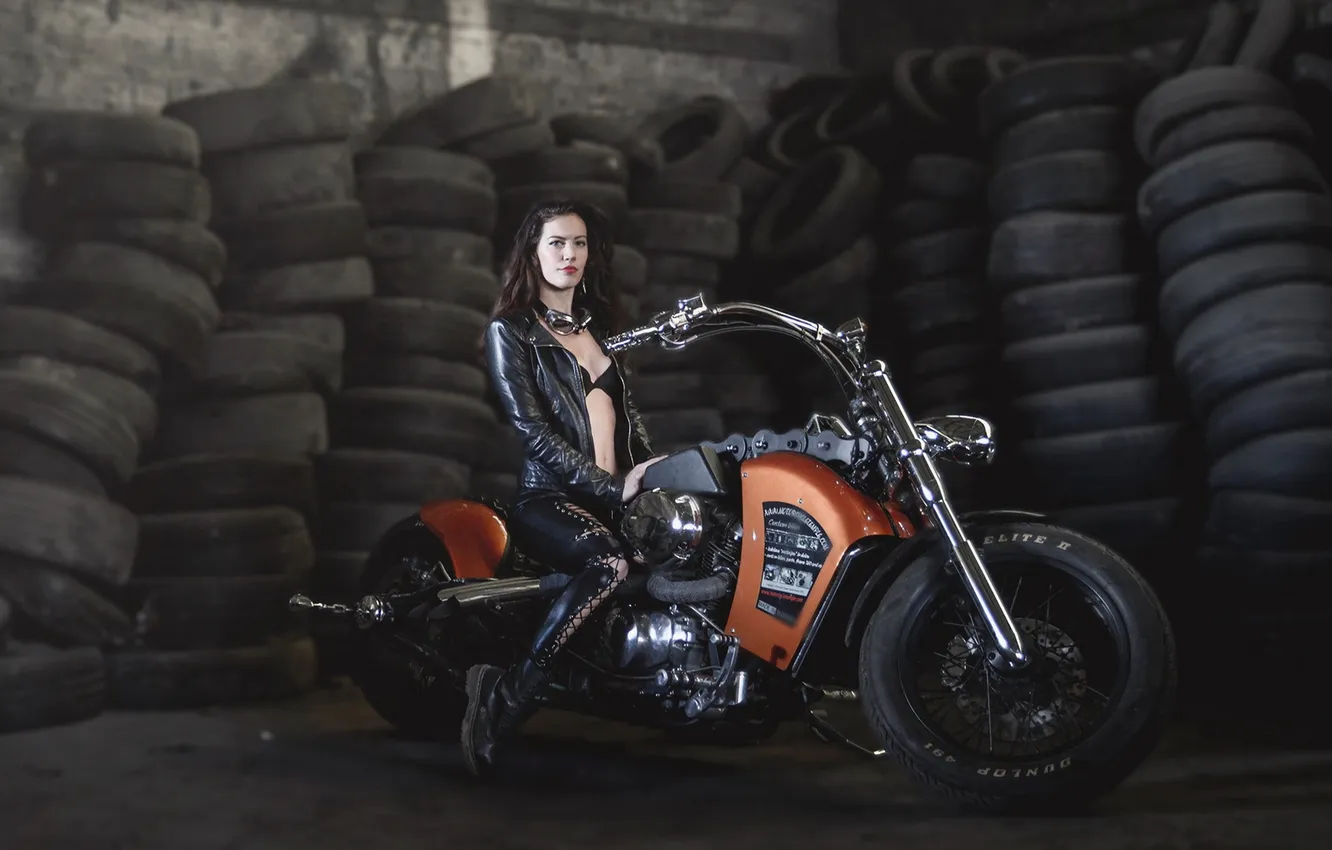 Photo wallpaper girl, pose, motorcycle
