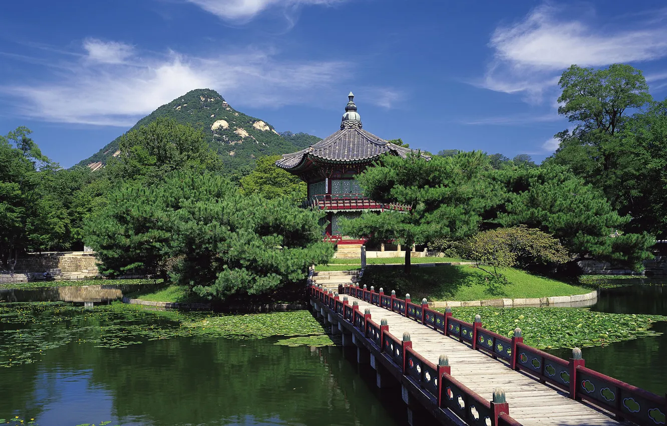 Photo wallpaper Korea, in Gyeongbokgung, Hyangwonjeong Pavilion