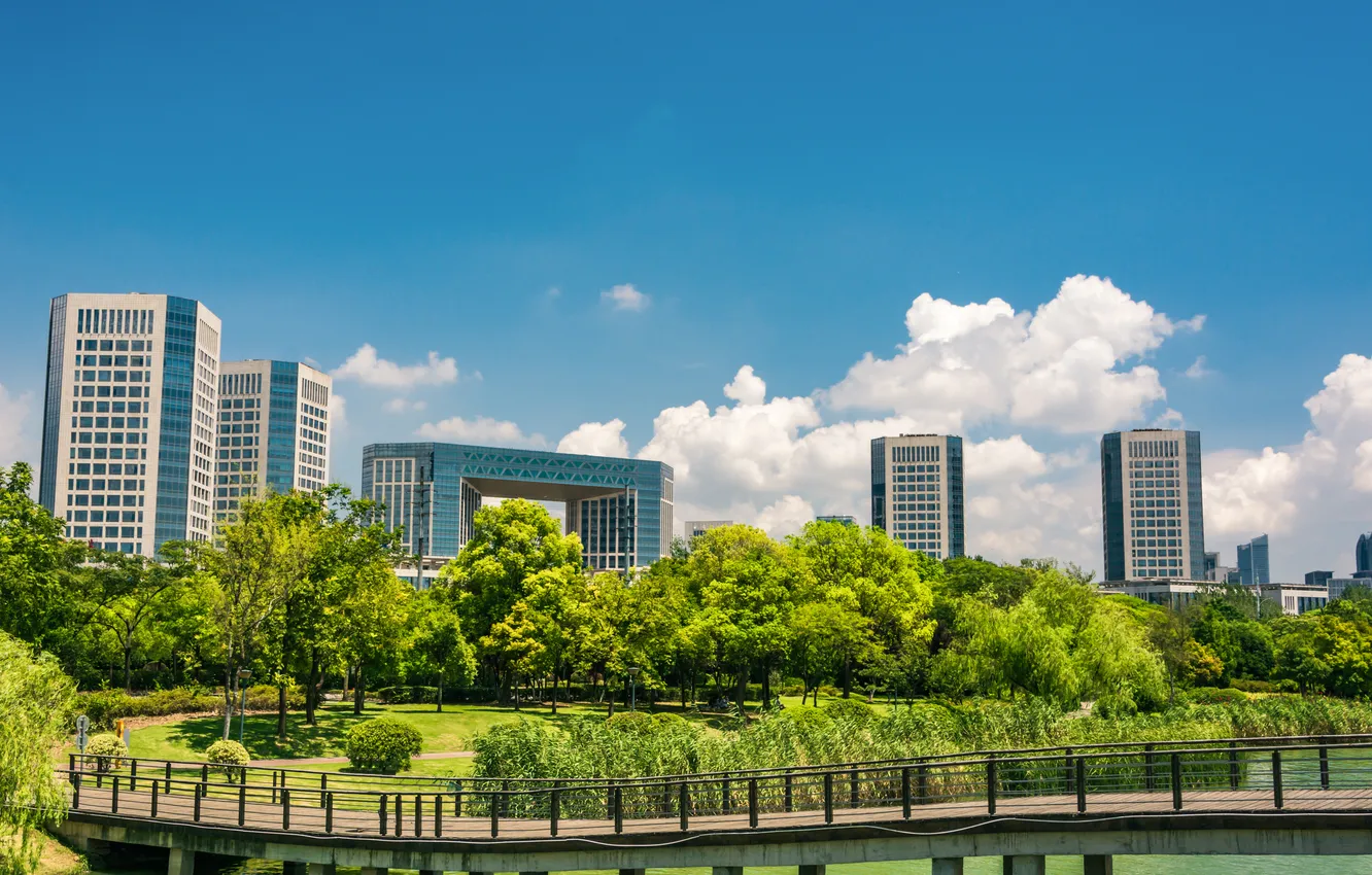 Photo wallpaper city, park, buildings, and cityscape
