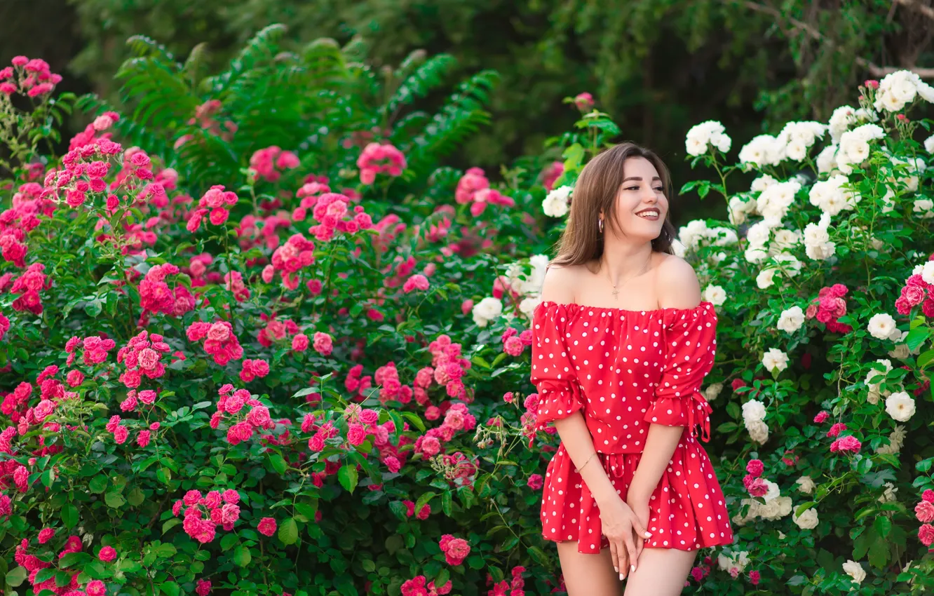 Photo wallpaper girl, flowers, nature, tenderness, beauty
