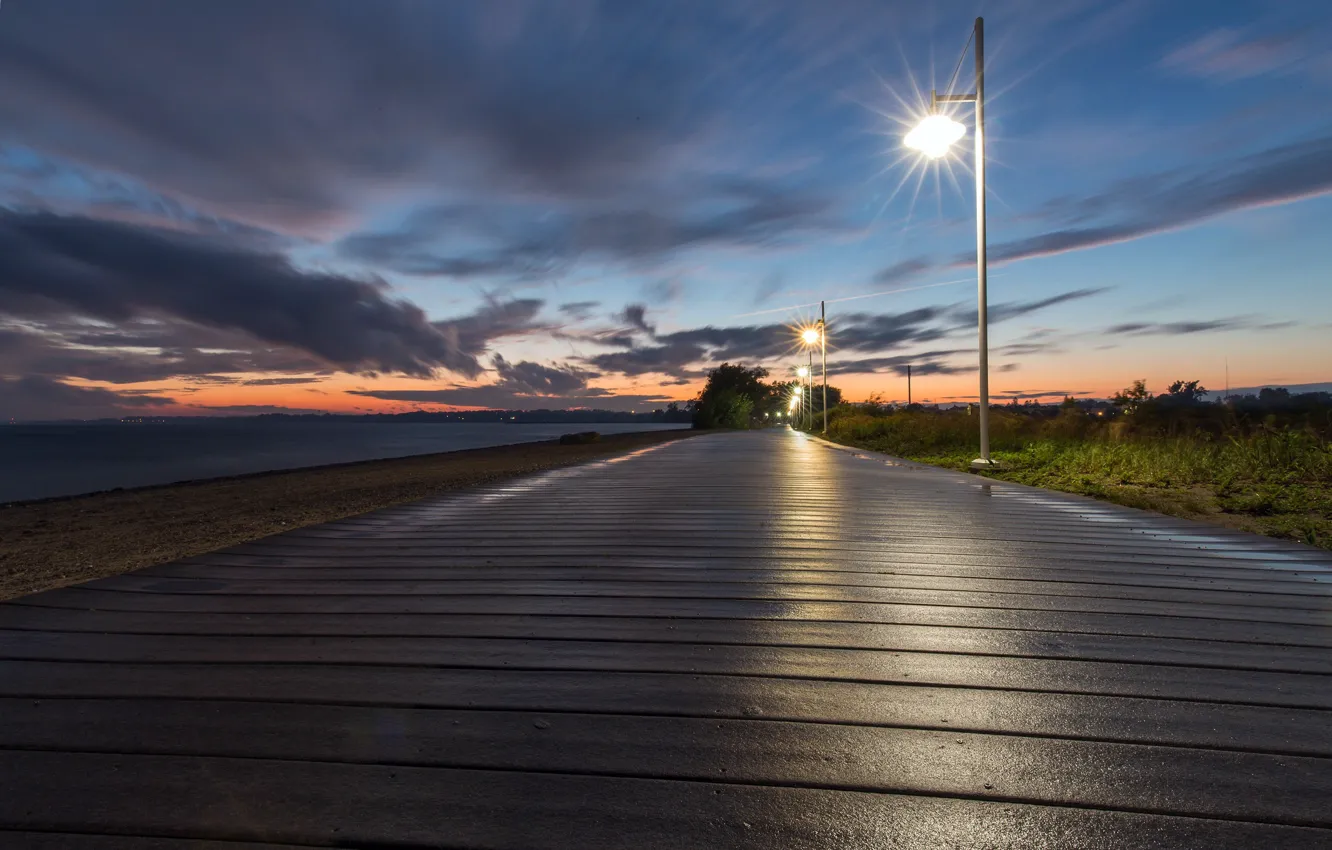 Photo wallpaper road, sunset, shore