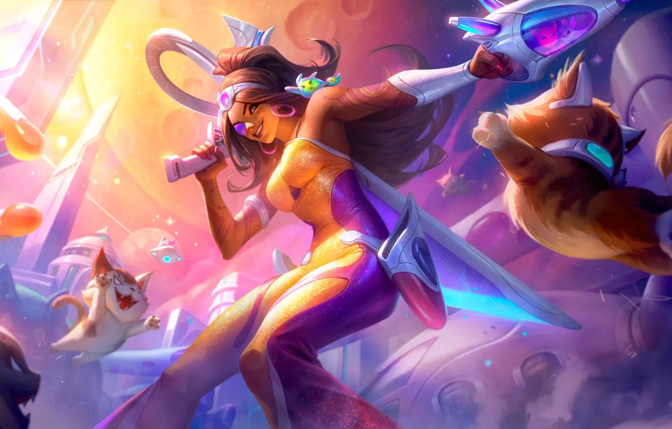 Photo wallpaper cat, girl, fantasy, League of Legends, Riot Games, Samira