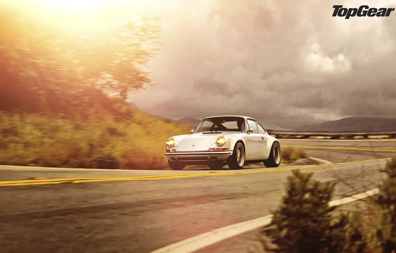 Photo wallpaper the sun, light, glare, Porsche, Porsche 911, top gear, top gear