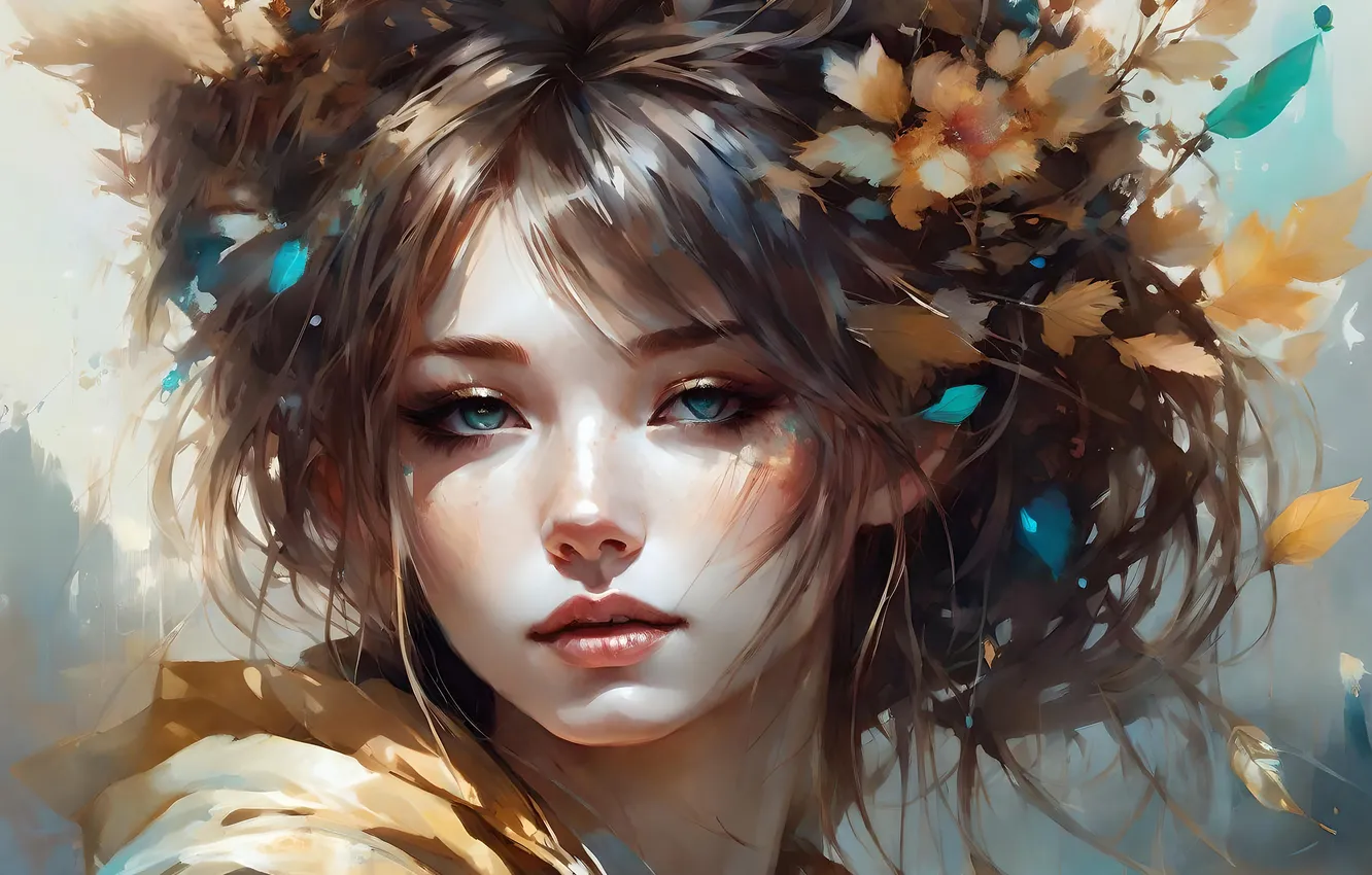 Photo wallpaper girl, portrait, stylized watercolor