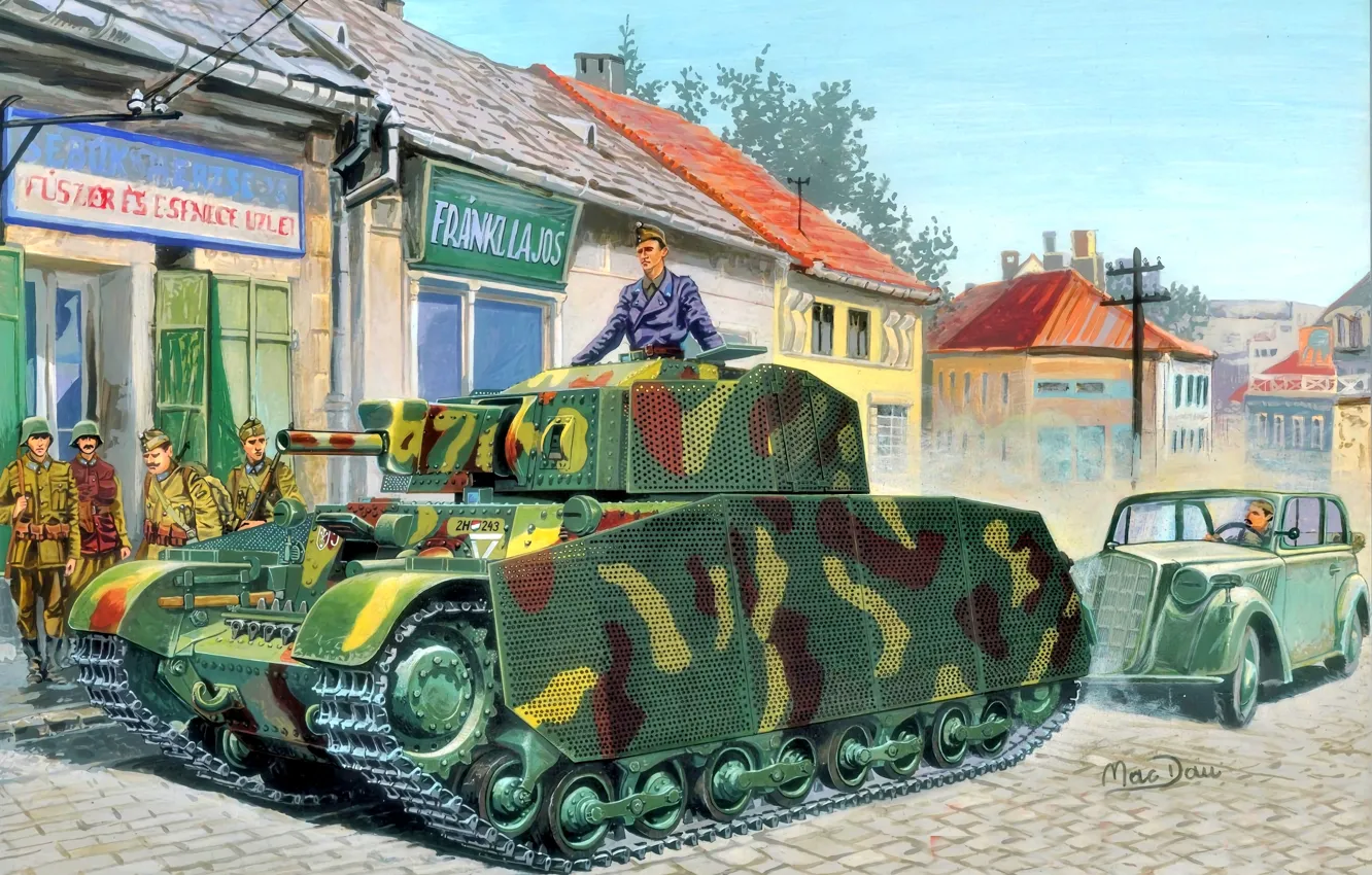 Photo wallpaper soldiers, Tank, The second World war, Turan II, Hungarian, side skirts, 41.M Turan II