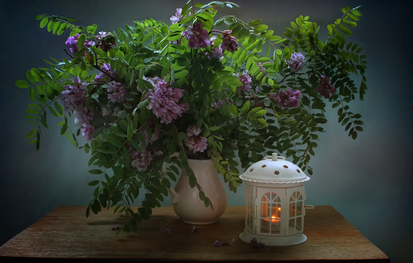 Photo wallpaper summer, the evening, candles, flashlight, still life, acacia