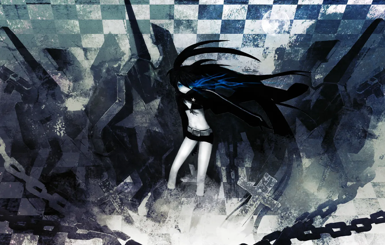 Photo wallpaper girl, Wallpaper, crosses, stars, cells, Anime, chain, Black Rock Shooter