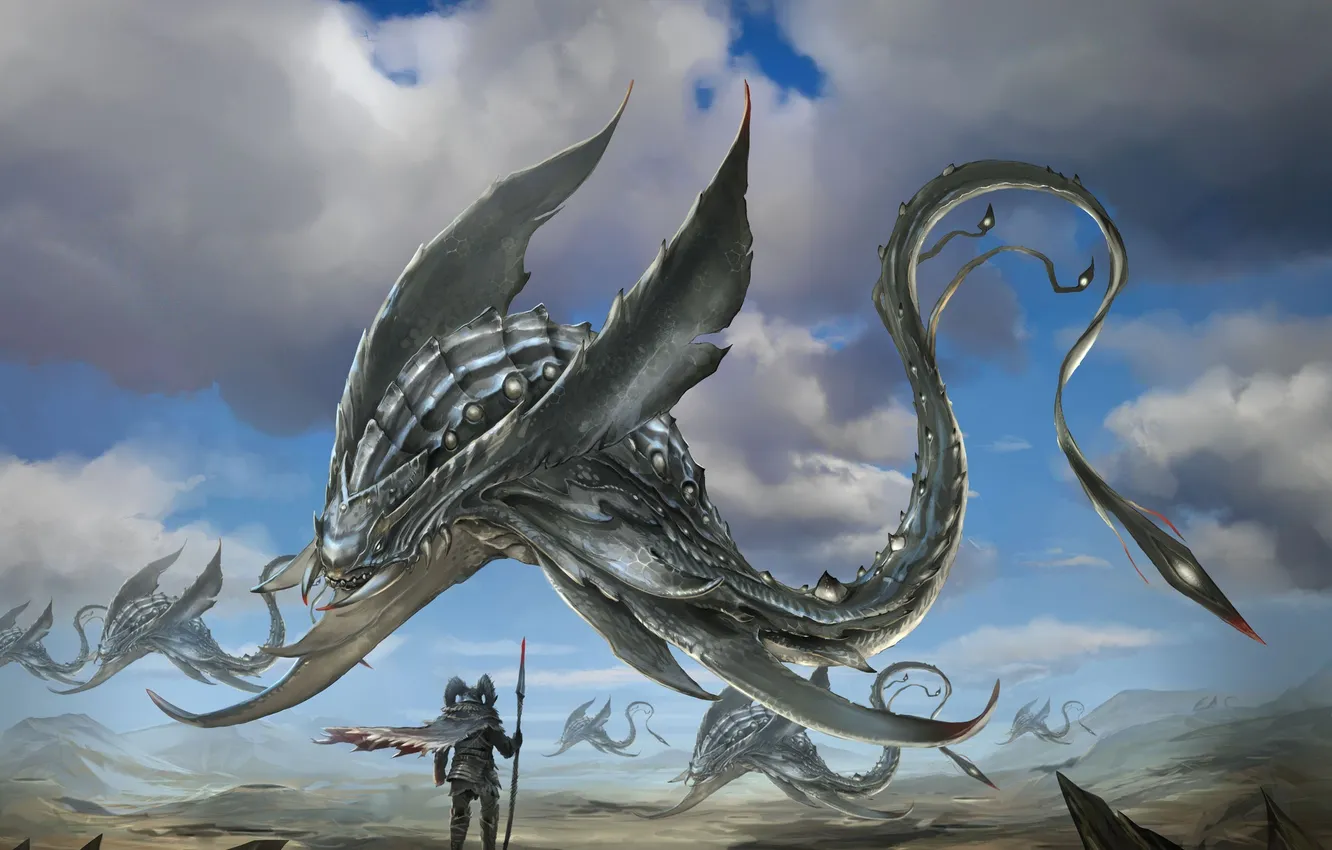 Photo wallpaper flight, rocks, being, warrior, art, male, a lot