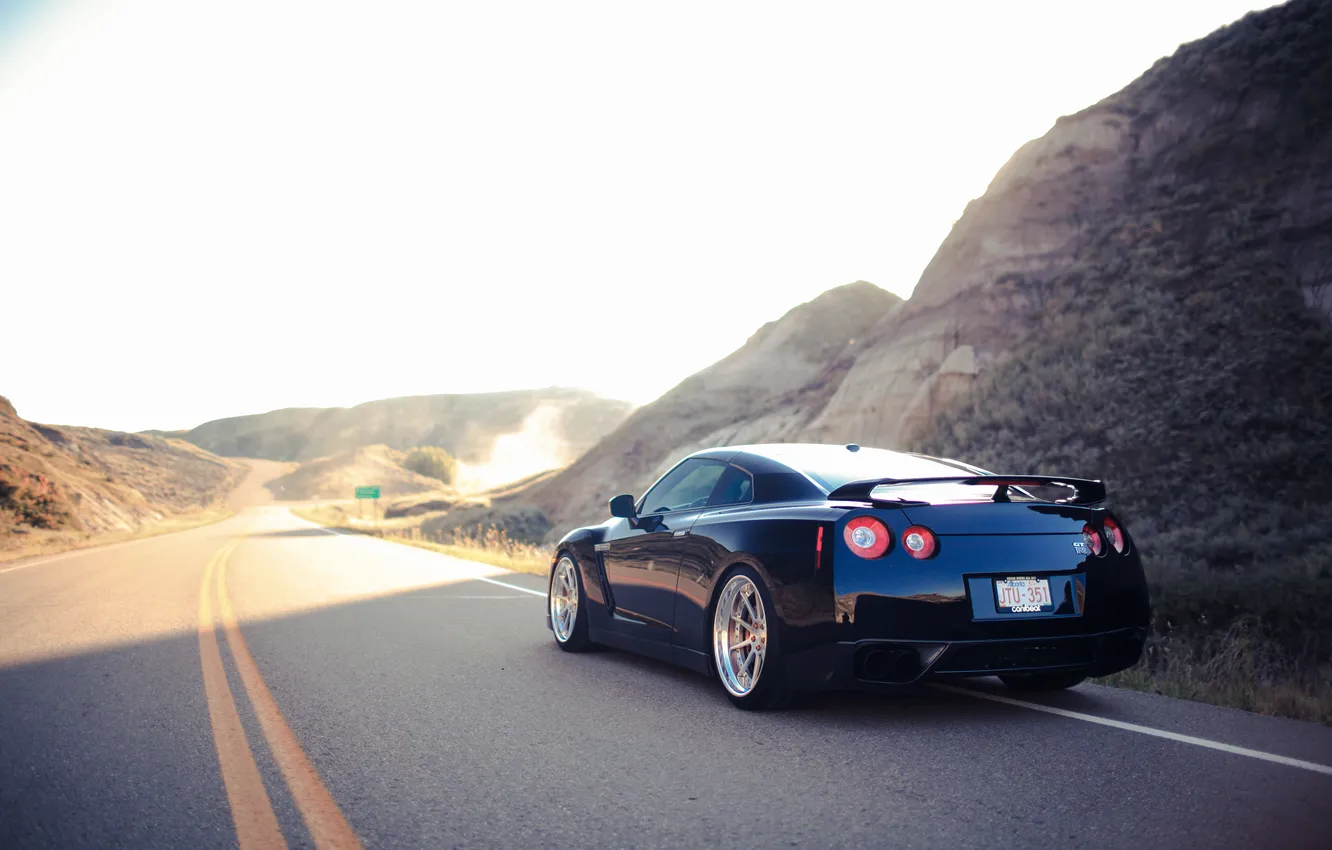 Photo wallpaper road, machine, GTR, Nissan