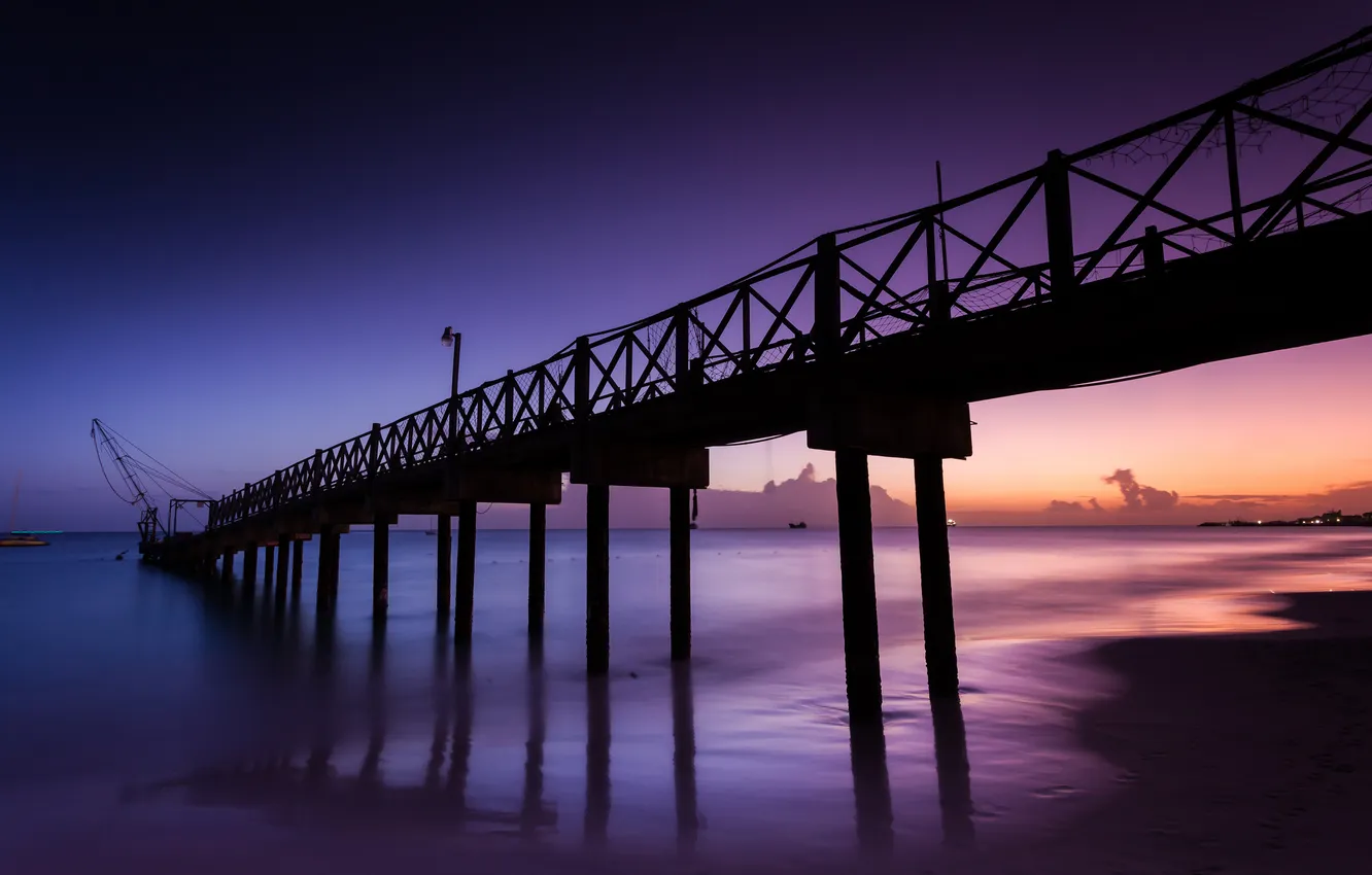 Photo wallpaper beach, landscape, sunset, the ocean, pierce
