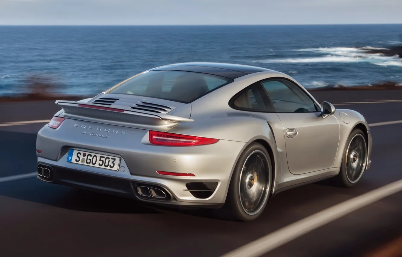 Photo wallpaper water, 911, Porsche, Porsche, Turbo, turbo, road.rear view
