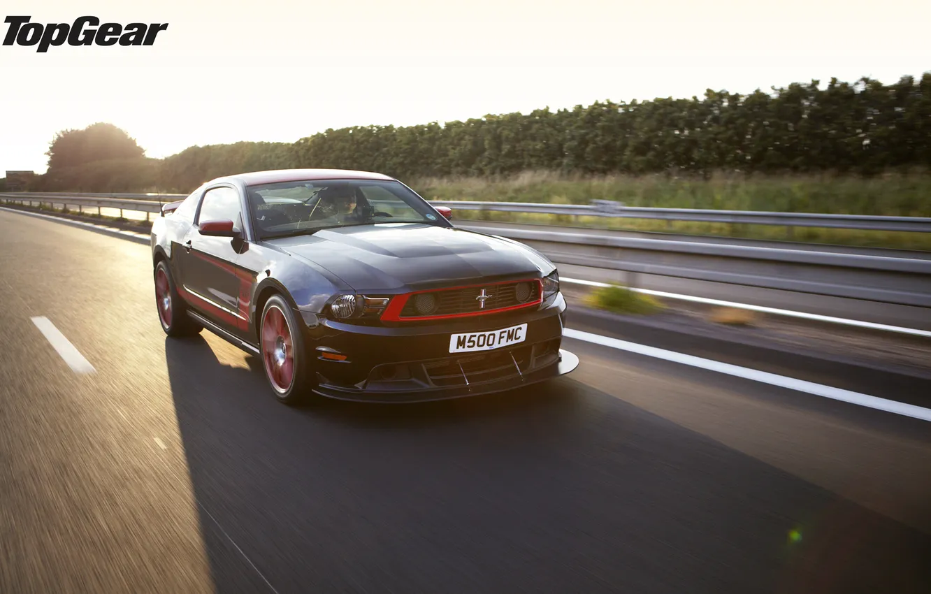 Photo wallpaper sunset, Mustang, Ford, shadow, Top Gear, Boss 302, muscle car, freeway