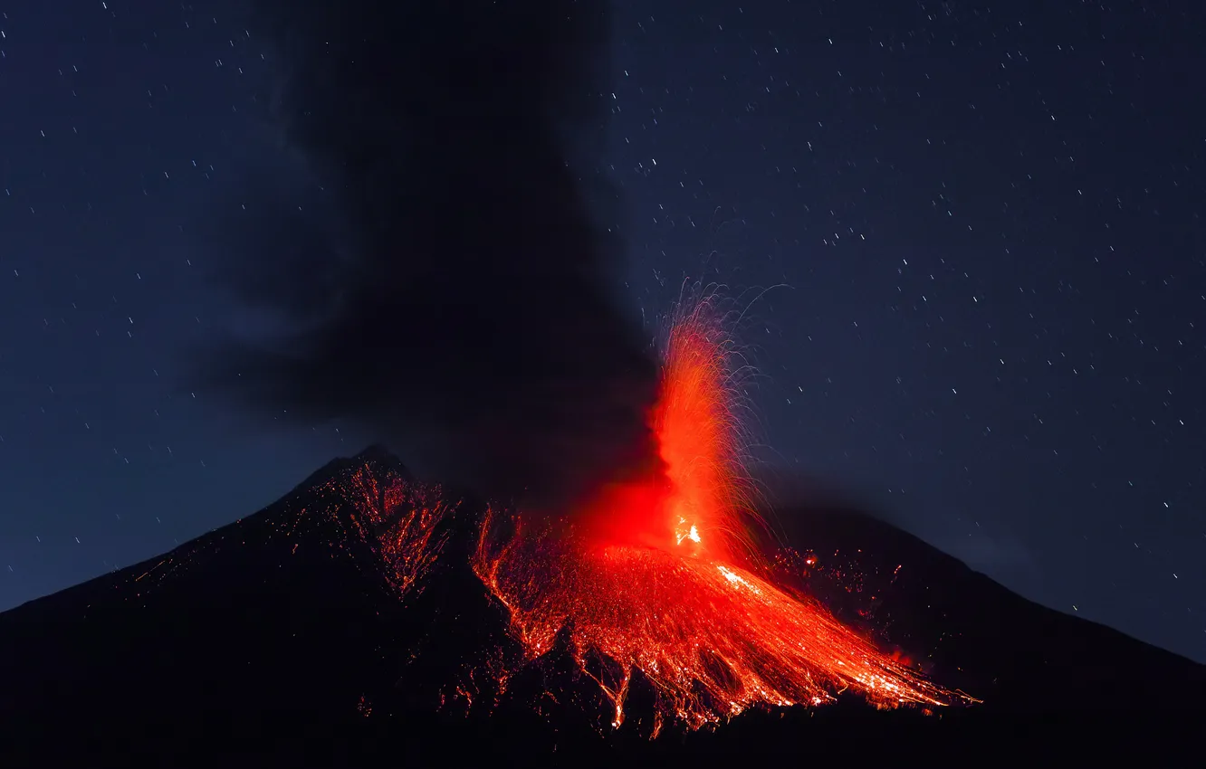Photo wallpaper ash, fire, element, smoke, the volcano, lava, Sakurajima