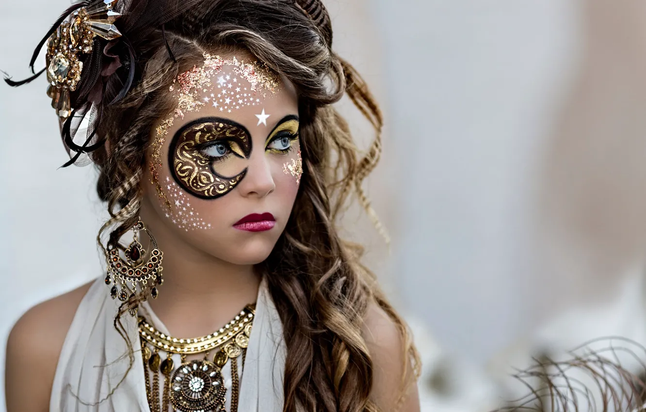 Photo wallpaper look, girl, stars, decoration, face, style, portrait, a month