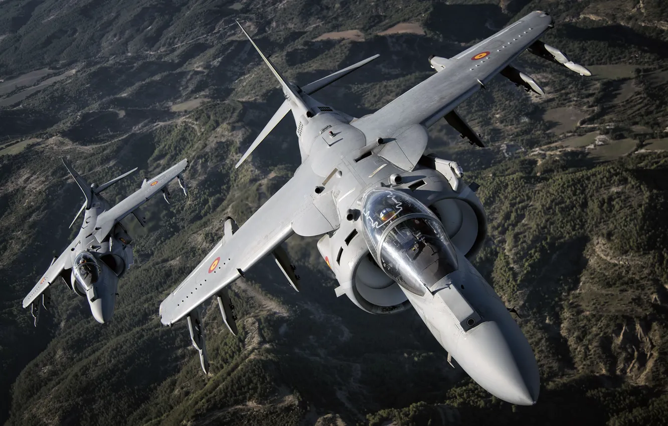 Photo wallpaper Attack, Harrier II, Cockpit, McDonnell Douglas AV-8B Harrier II, VTOL, The air force of Spain, …