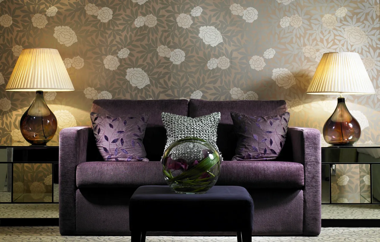 Photo wallpaper sofa, furniture, lamp, interior