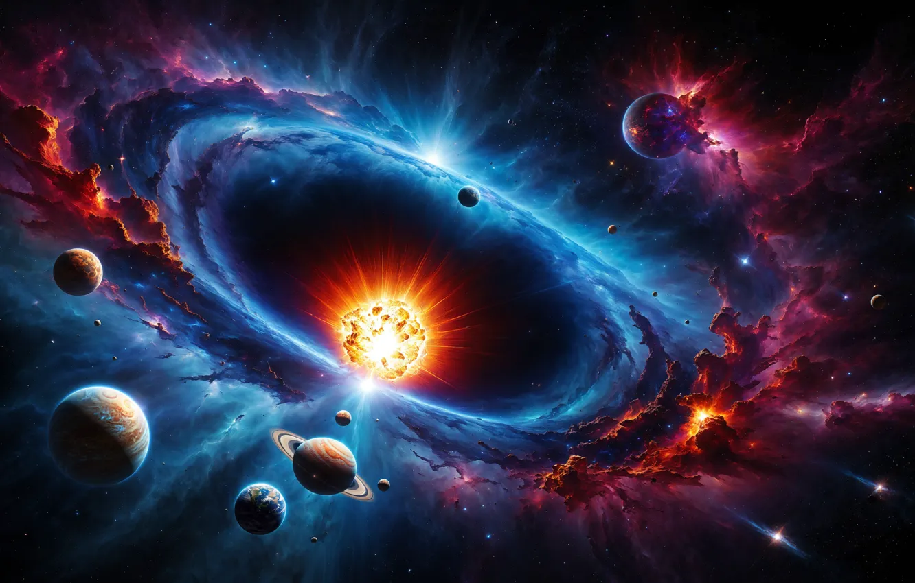 Photo wallpaper space, planet, bright colors