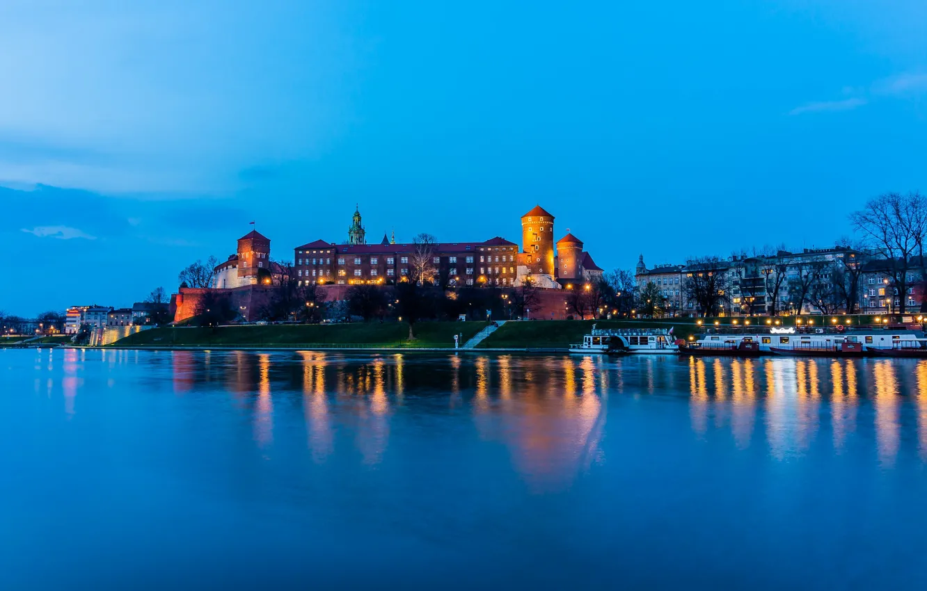 Photo wallpaper castle, the evening, backlight, Poland, Krakow, Wawel castle