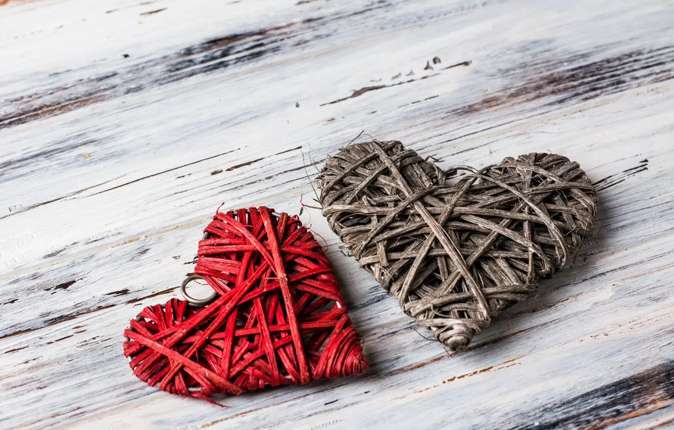 Photo wallpaper love, heart, hearts, red, love, wood, romantic, hearts