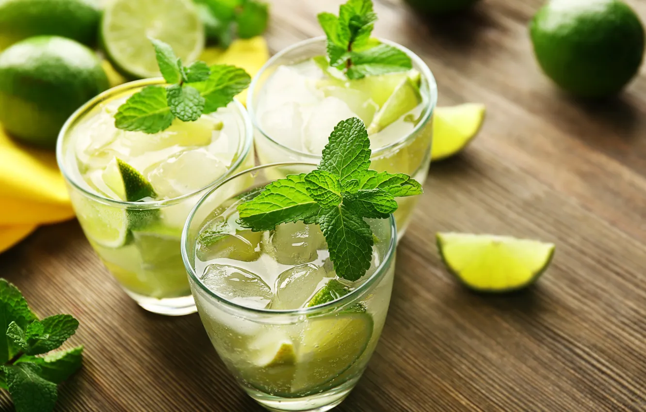 Photo wallpaper glass, cocktail, lime, mint, Mojito