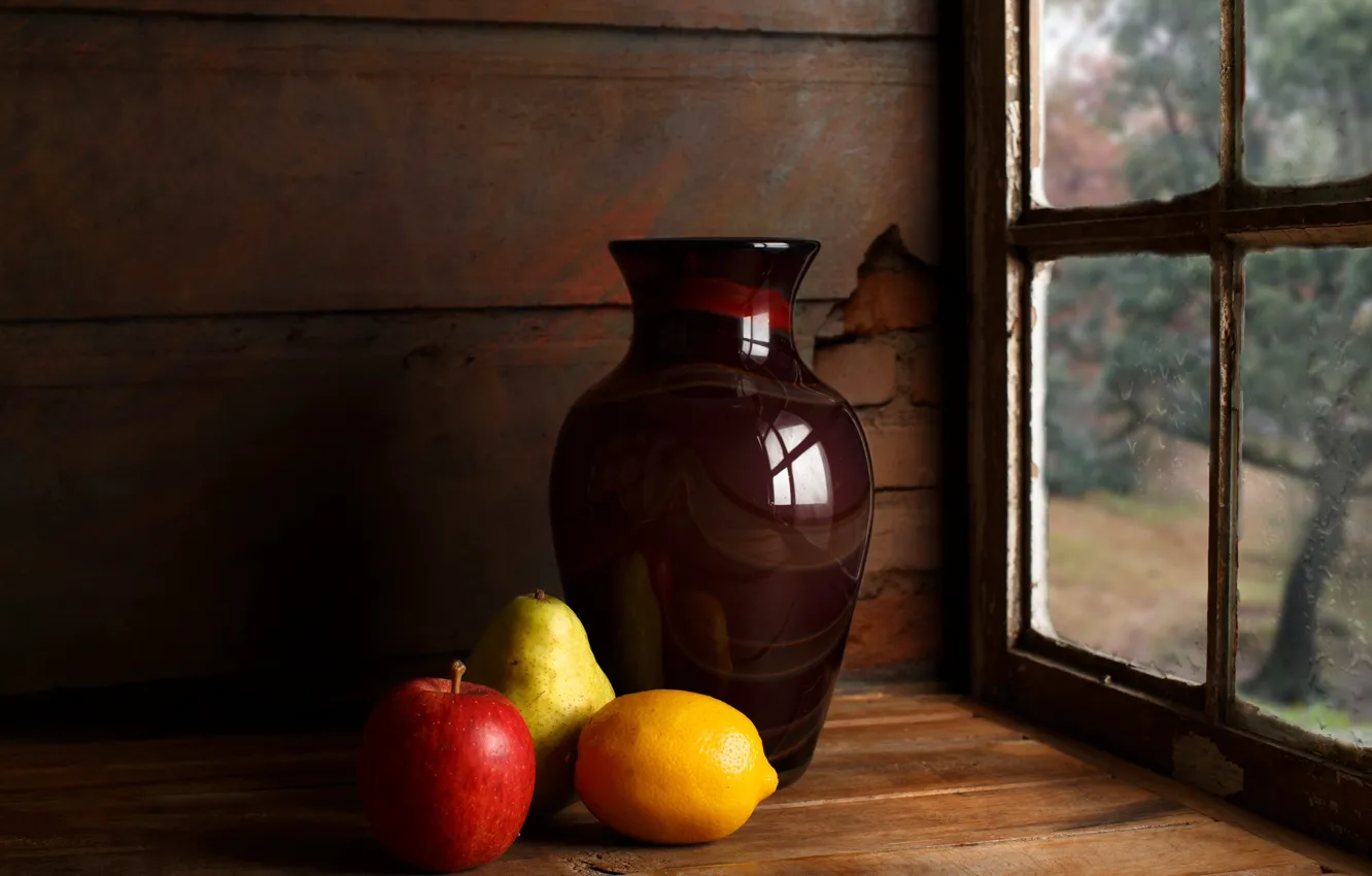 Photo wallpaper lemon, apples, pitcher, still life, pear