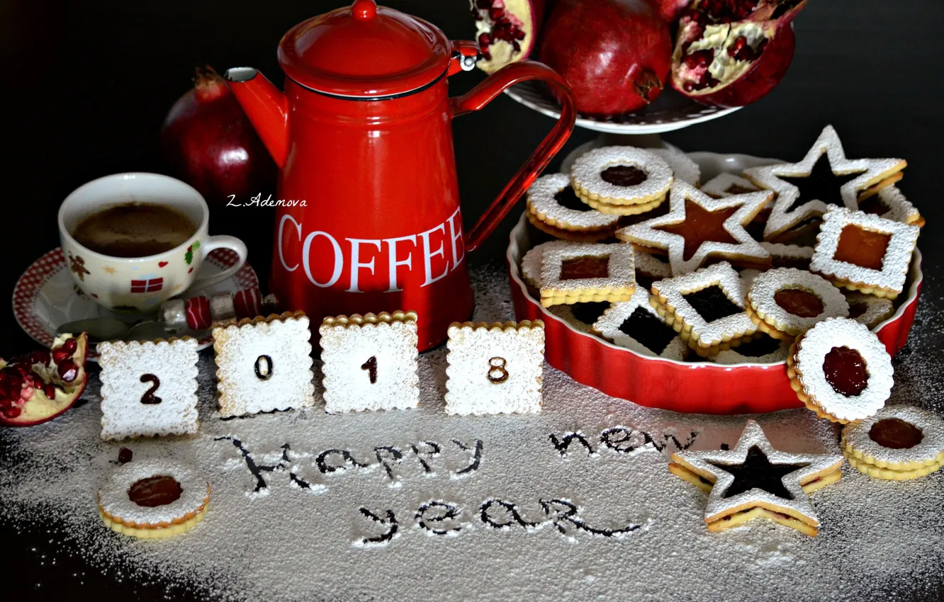 Photo wallpaper coffee, cookies, 2018, garnet