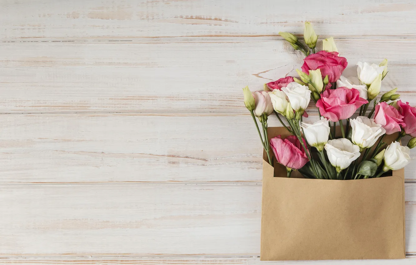 Photo wallpaper flowers, holiday, gift, Board, bouquet, pink, white, light background