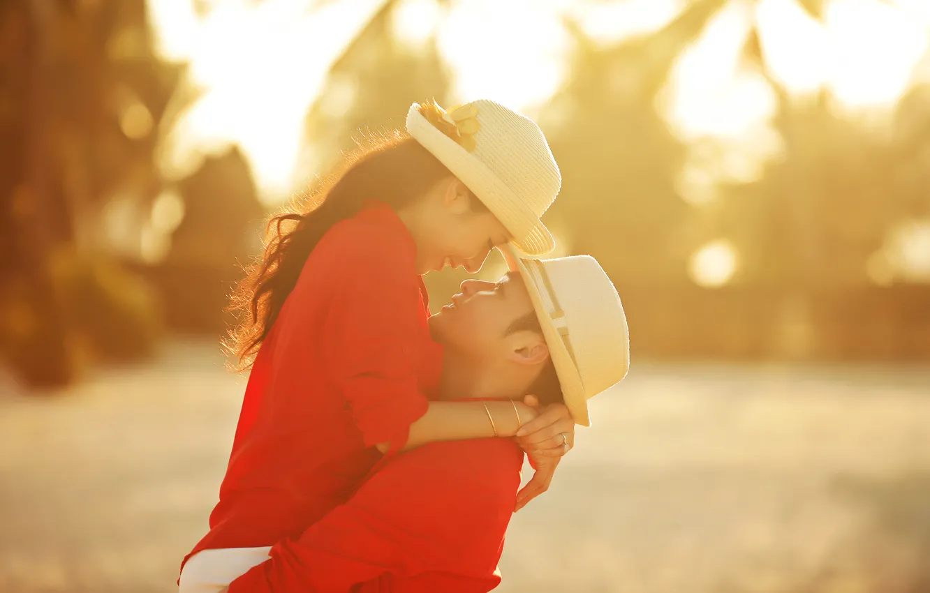 Photo wallpaper summer, girl, love, feelings, hat, profile, guy, lovers