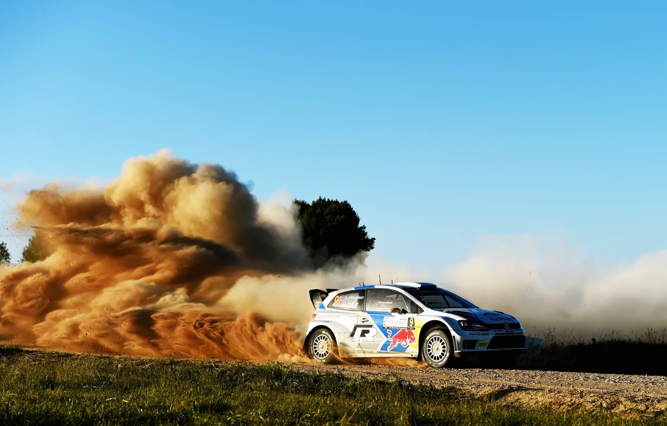 Photo wallpaper Auto, Dust, Volkswagen, Speed, Skid, Day, WRC, Rally