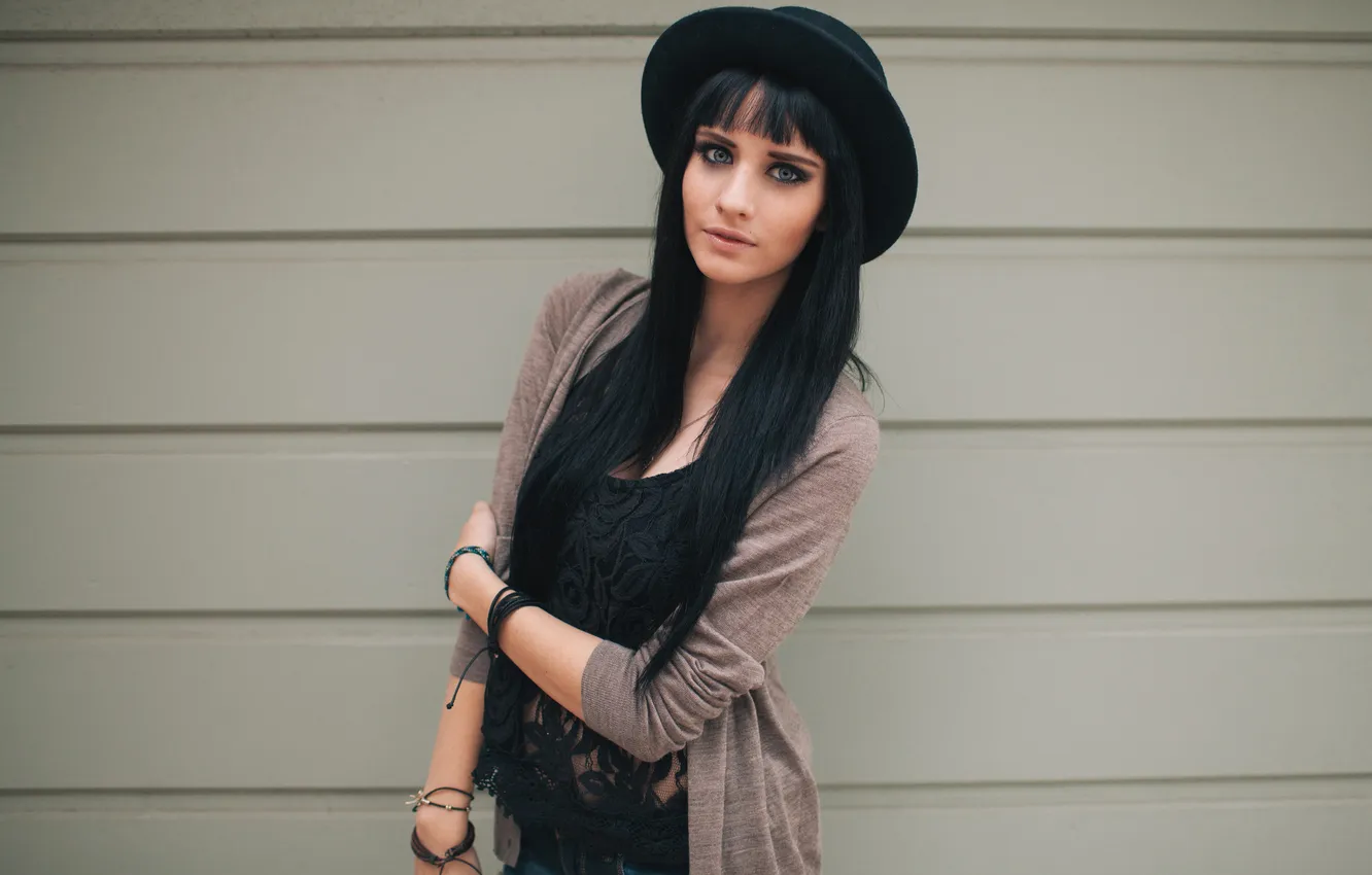 Photo wallpaper look, girl, hat, makeup