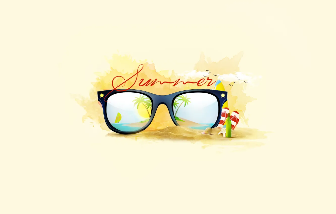 Photo wallpaper beach, summer, palm trees, stay, vacation, glasses, design, Suman Sil