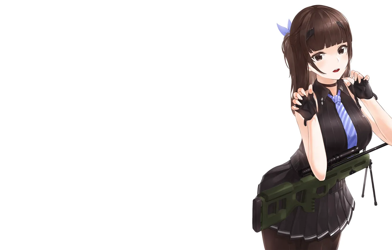 Photo wallpaper girl, weapons, white background