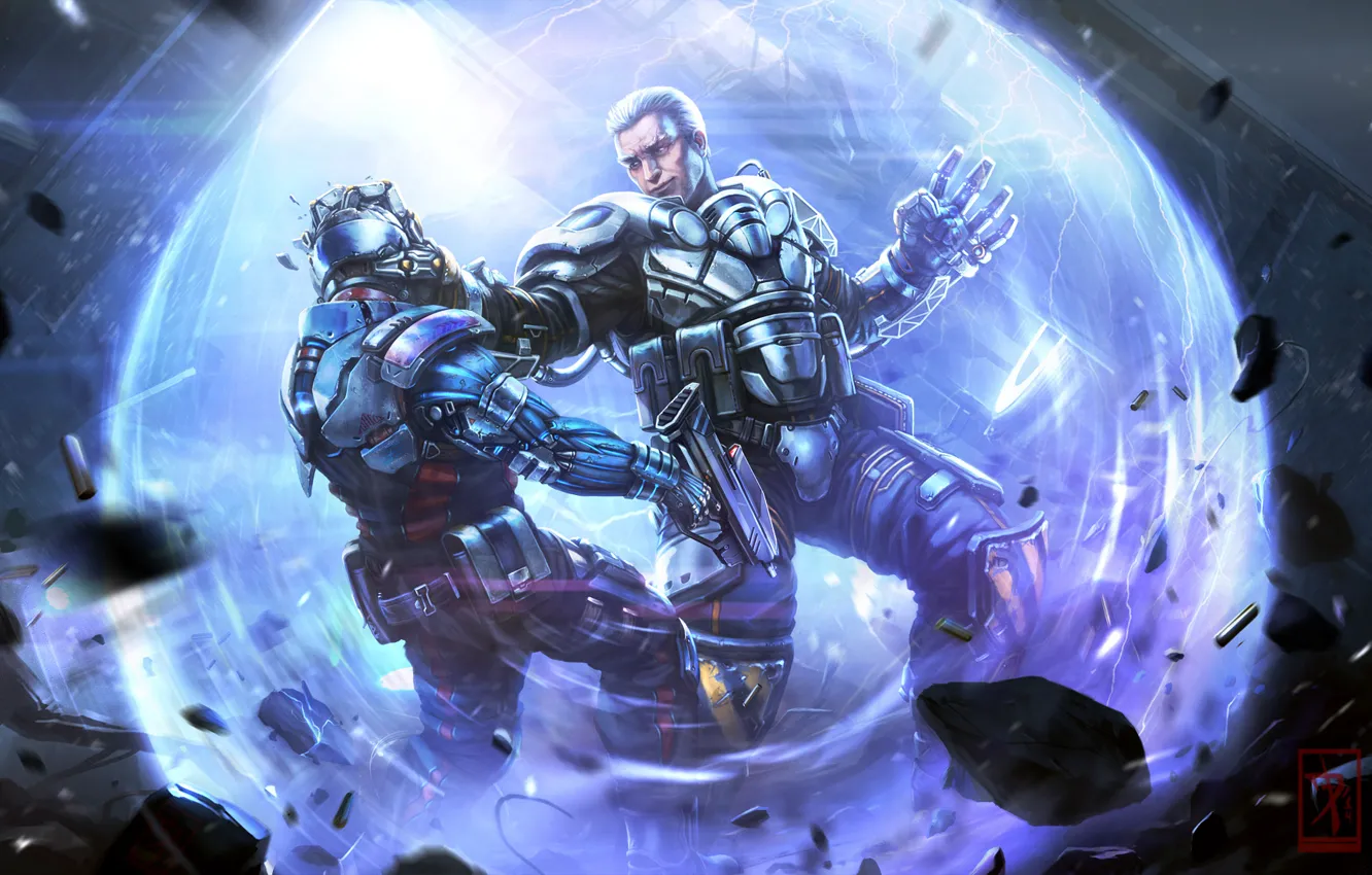 Photo wallpaper wave, field, energy, fiction, battle, art, soldiers, costume