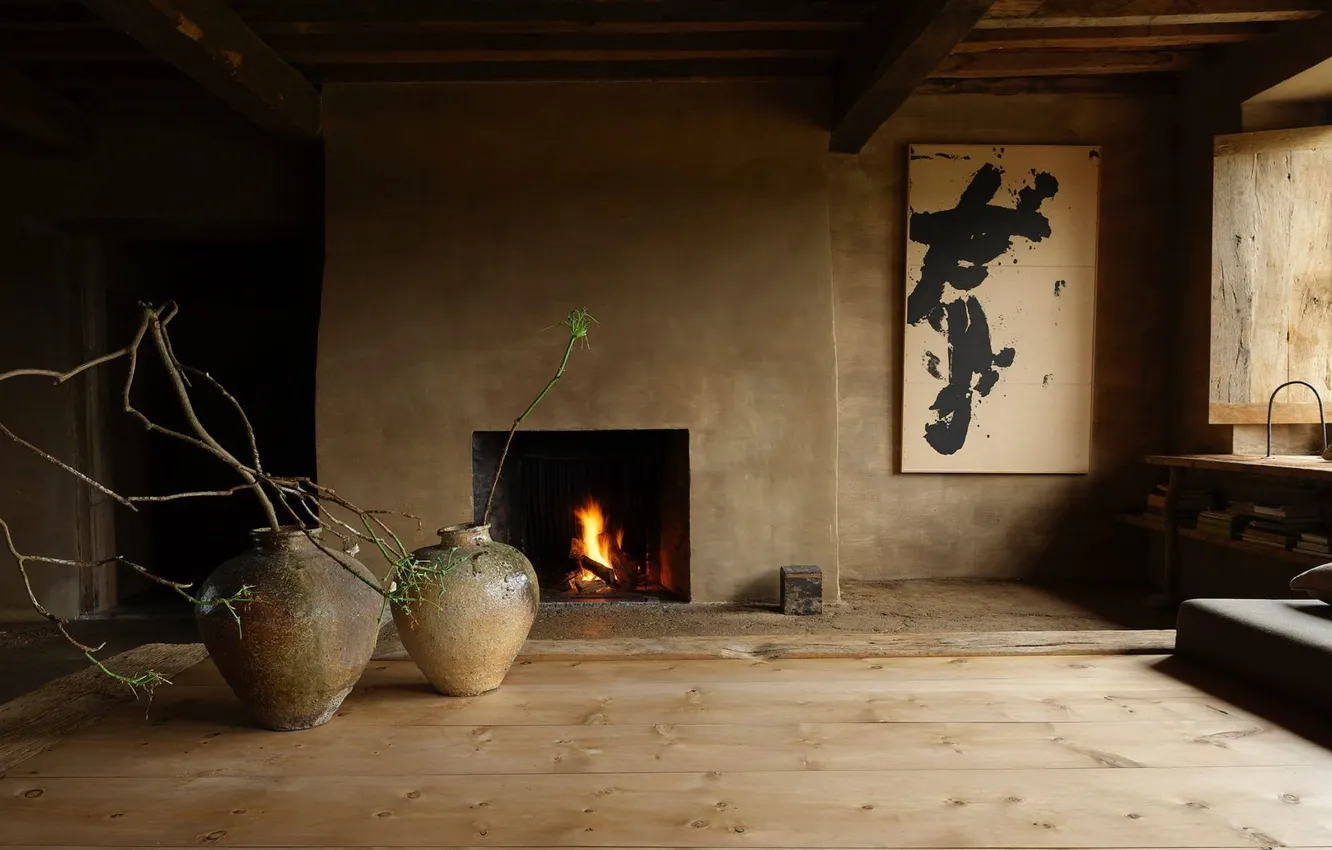Photo wallpaper style, room, Asia, interior, fireplace, pitcher