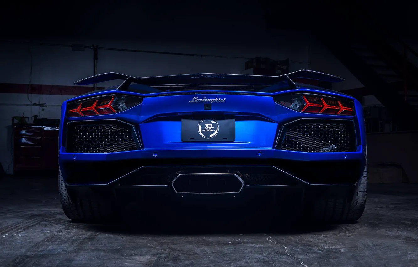 Photo wallpaper Lamborghini, Blue, Matte, LP700-4, Aventador, Supercar, Spoiler, Rear