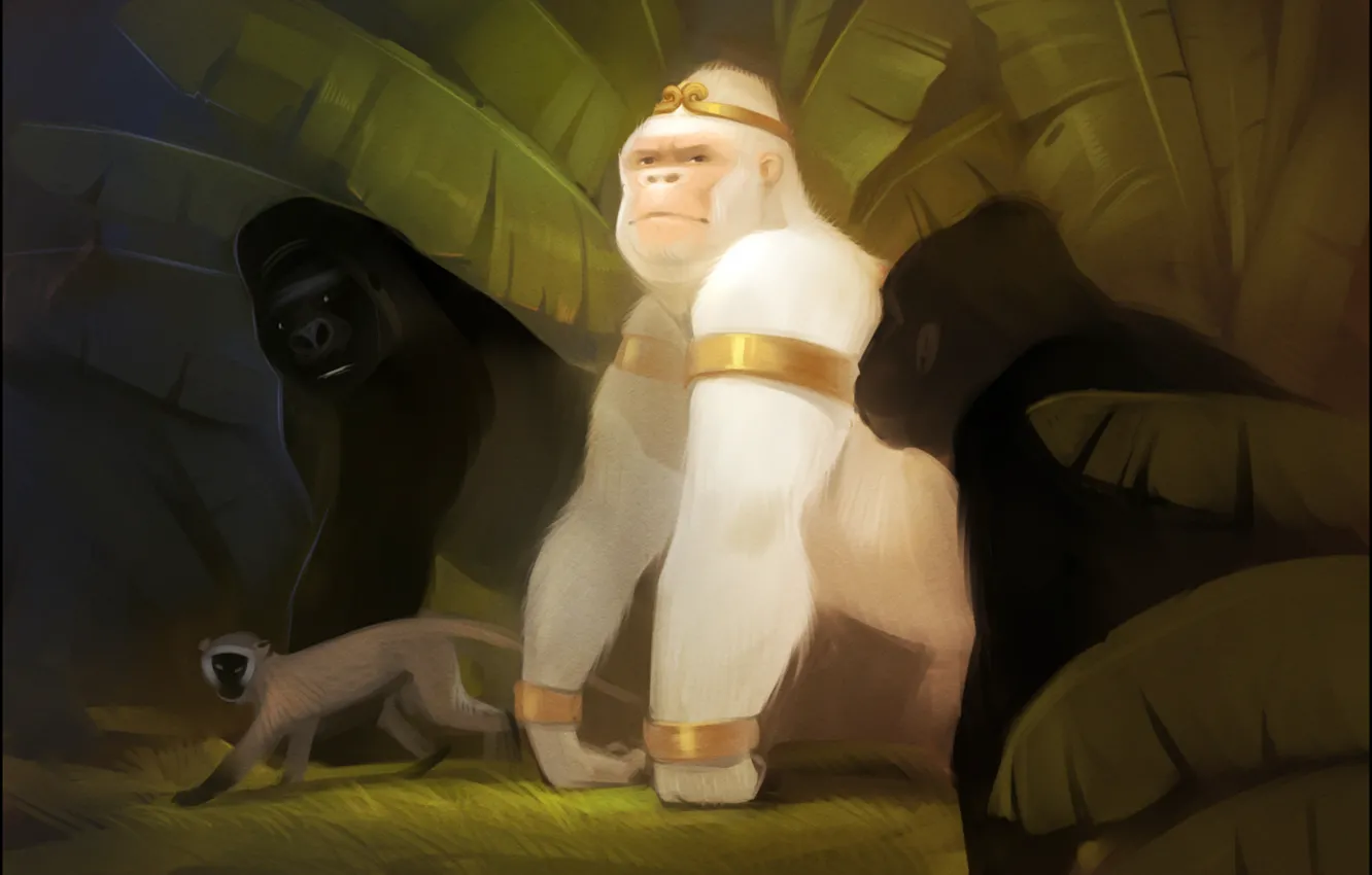 Photo wallpaper forest, jungle, monkey, gorilla, art, albino, white king