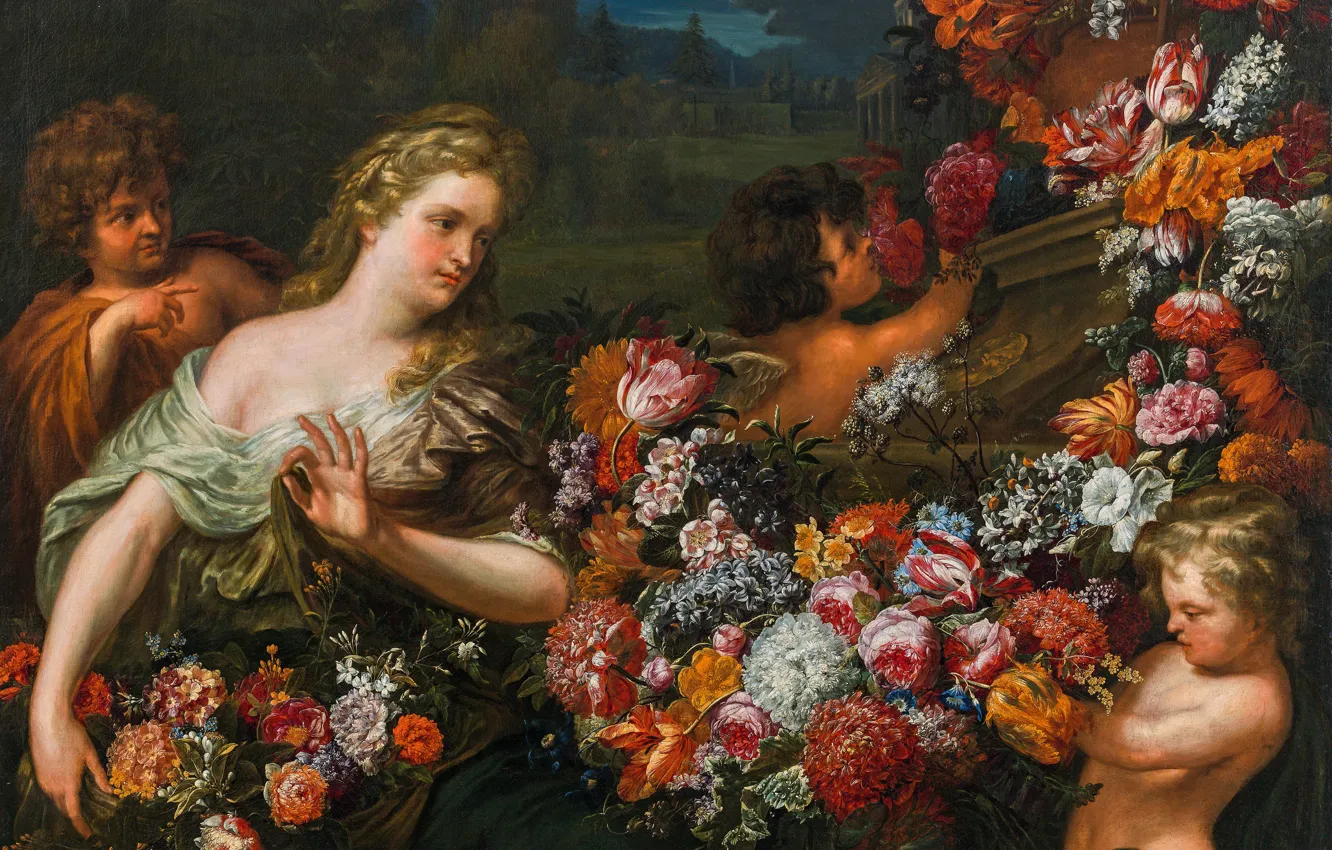 Photo wallpaper flowers, picture, flora, Abraham Brueghel, William Courtois, Abraham Brueghel and Guillaume Courtois, Abraham Brueghel, Flora …